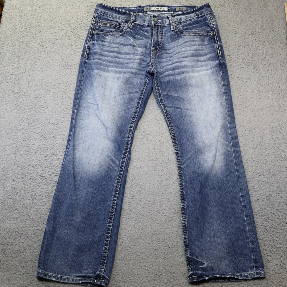 BKE Carter Mens Relaxed Straight Leg Blue Jeans 34S Medium Wash ABM20116